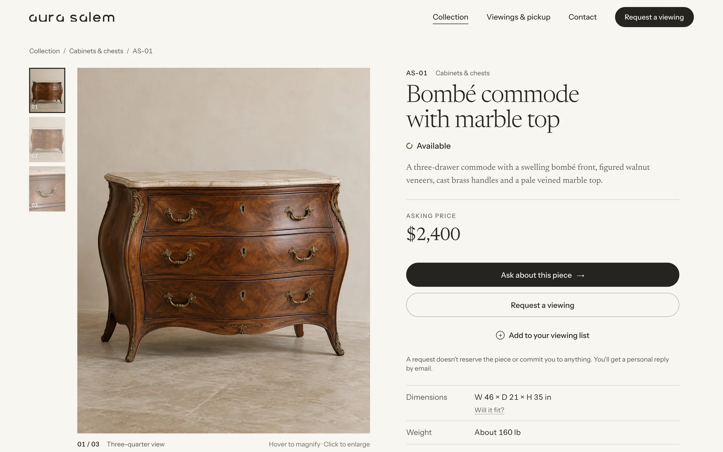 Aura Salem · aurasalem.com/collection/bombe-commode-marble-top